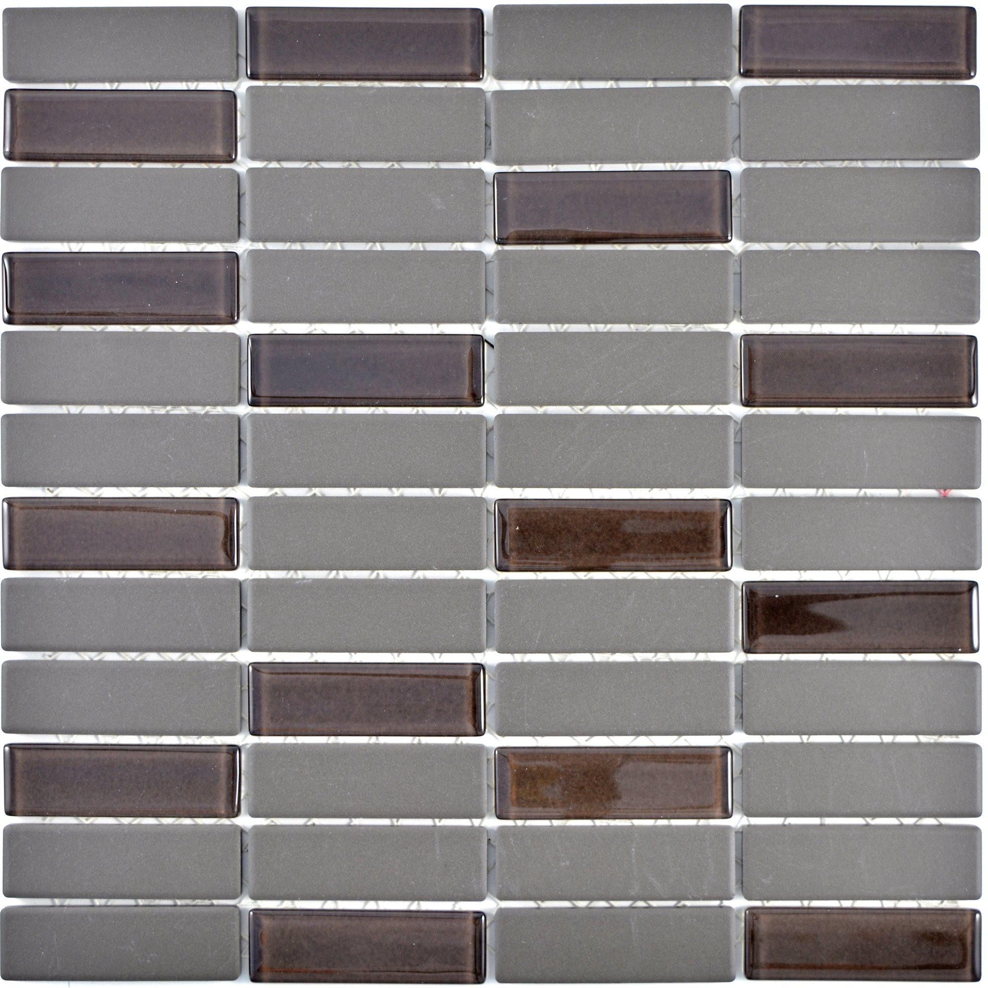 Mosafil Mosaikfliesen Keramik Glas Mosaikfliesen Garden Unglasiert Stäbchen, Glas-Keramik 29.000x29.700, braun-grau, Verlegefertig auf ein Netz geklebt - Frostsicher - Wasserfest