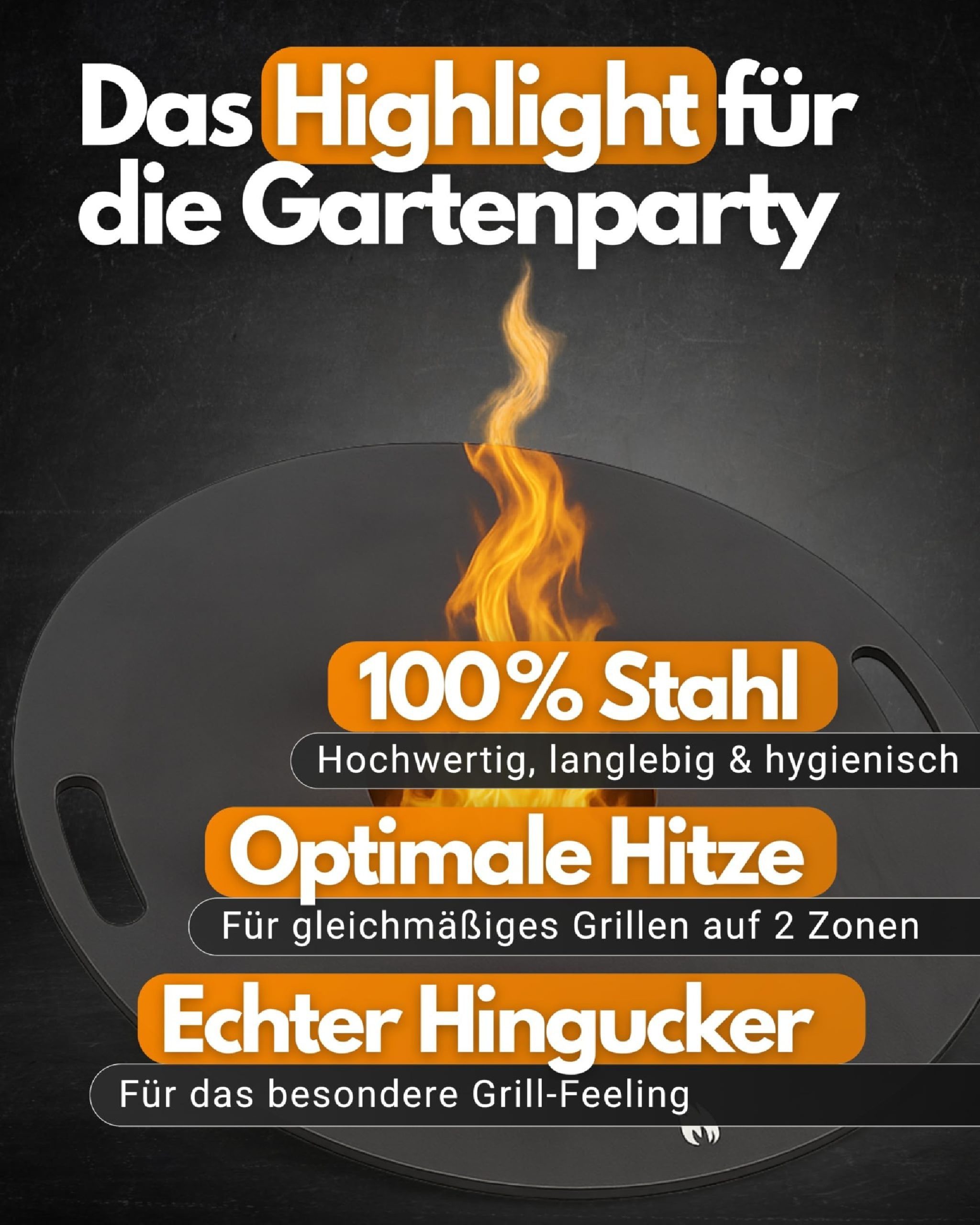 Feuerfest 123 GmbH Grillplatte Feuerplatte Grillplatte mit integriertem Rost Ø 60 cm Design 2