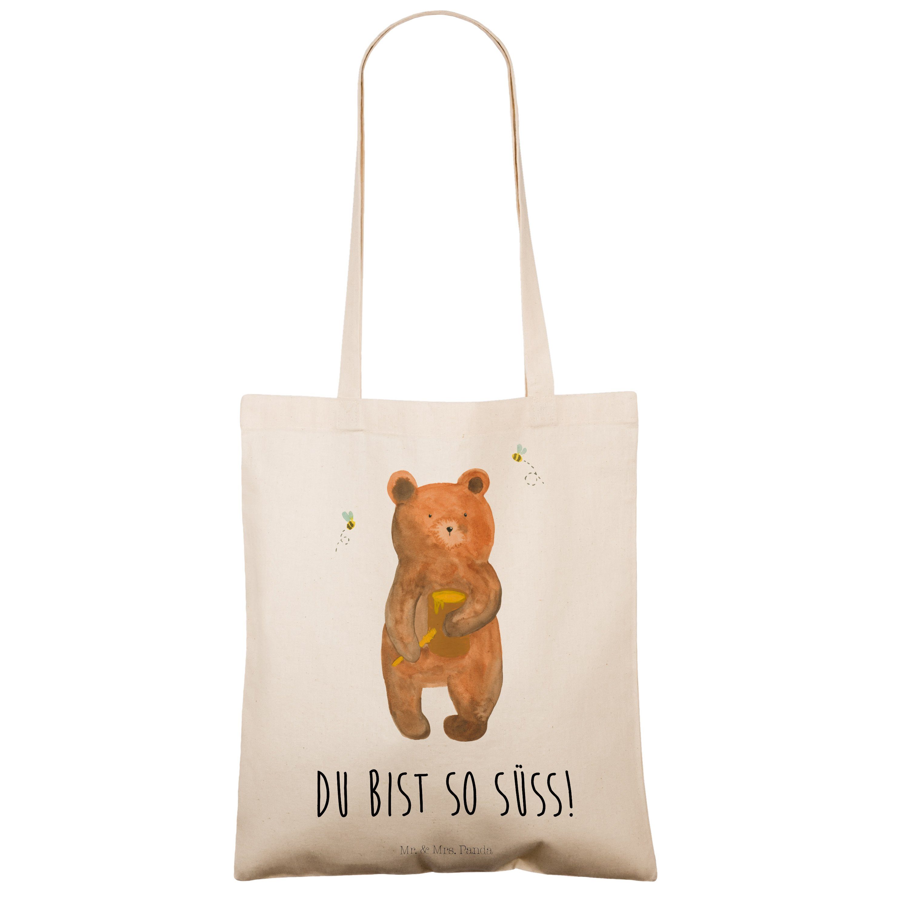 Geschenk, Panda & Teddybär, Mrs. Tragetasche - Mr. - Einkaufstasche, Transparent (1-tlg) Jutebeut Honigbär