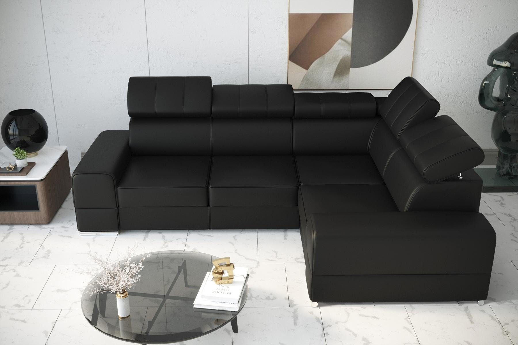 Funktion Sofas Ecksofa, Couch Textil Form Design Ecksofa Modern Schwarz JVmoebel L Bett
