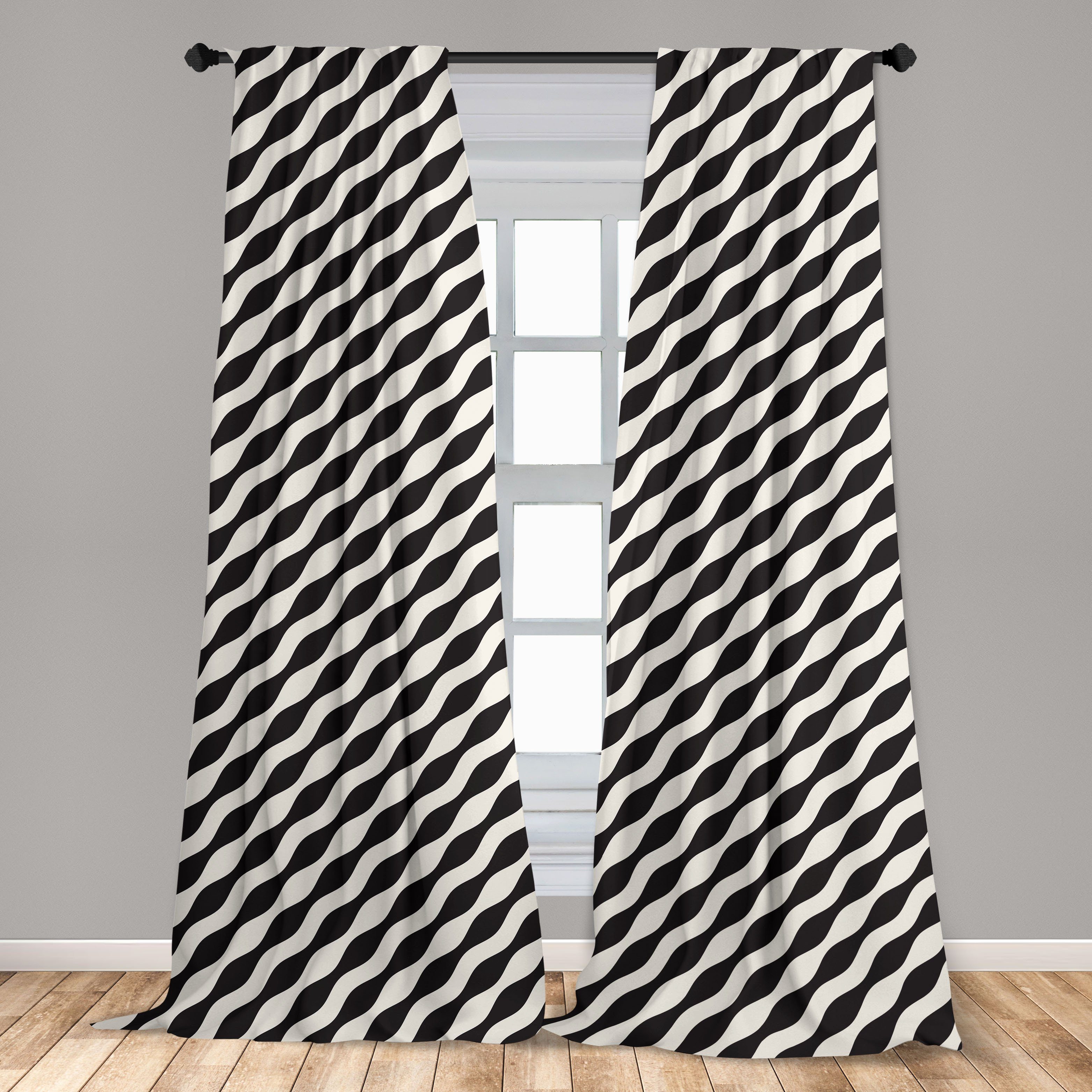 Gardine Vorhang für Wohnzimmer Retro Dekor, Microfaser, Linien Streifen Kunst Muster Abakuhaus, gewellte Schlafzimmer