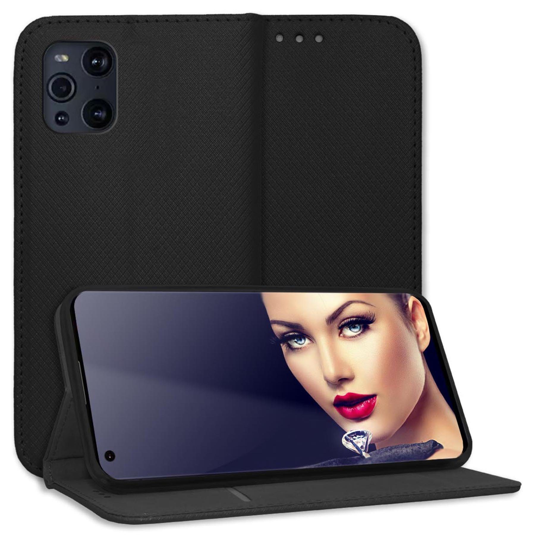 mtb more energy Smartphone-Hülle Smart Magnet für Oppo Find X3 Pro, Schwarz, Bookstyle Klapphülle Cover Wallet Case aus Kunstleder