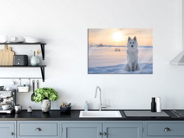 Pixxprint Glasbild Weißer Wolf im Schnee, Weißer Wolf im Schnee (1 St), Glasbild aus Echtglas, inkl. Aufhängungen und Abstandshalter