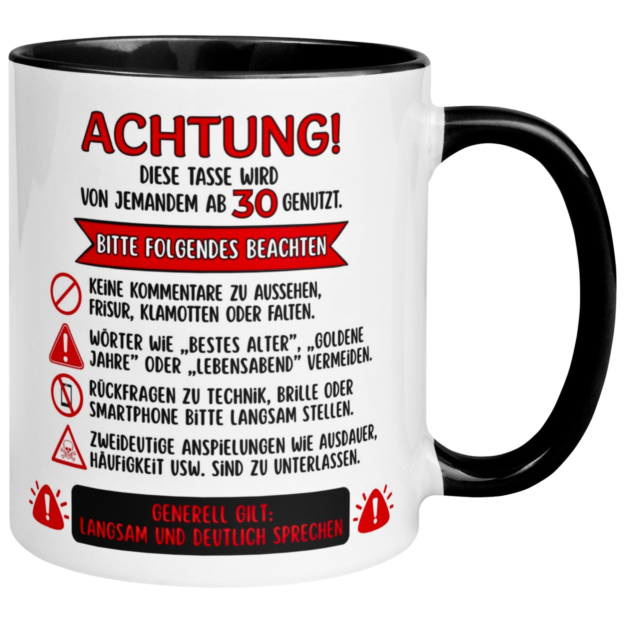 Momentals Tasse 30 Geburtstag Mann Frau – ACHTUNG – Geburtstagsgeschenk Männer Frauen, Gratis Versand · Links-&Rechtshänder · Spülmaschinenfest
