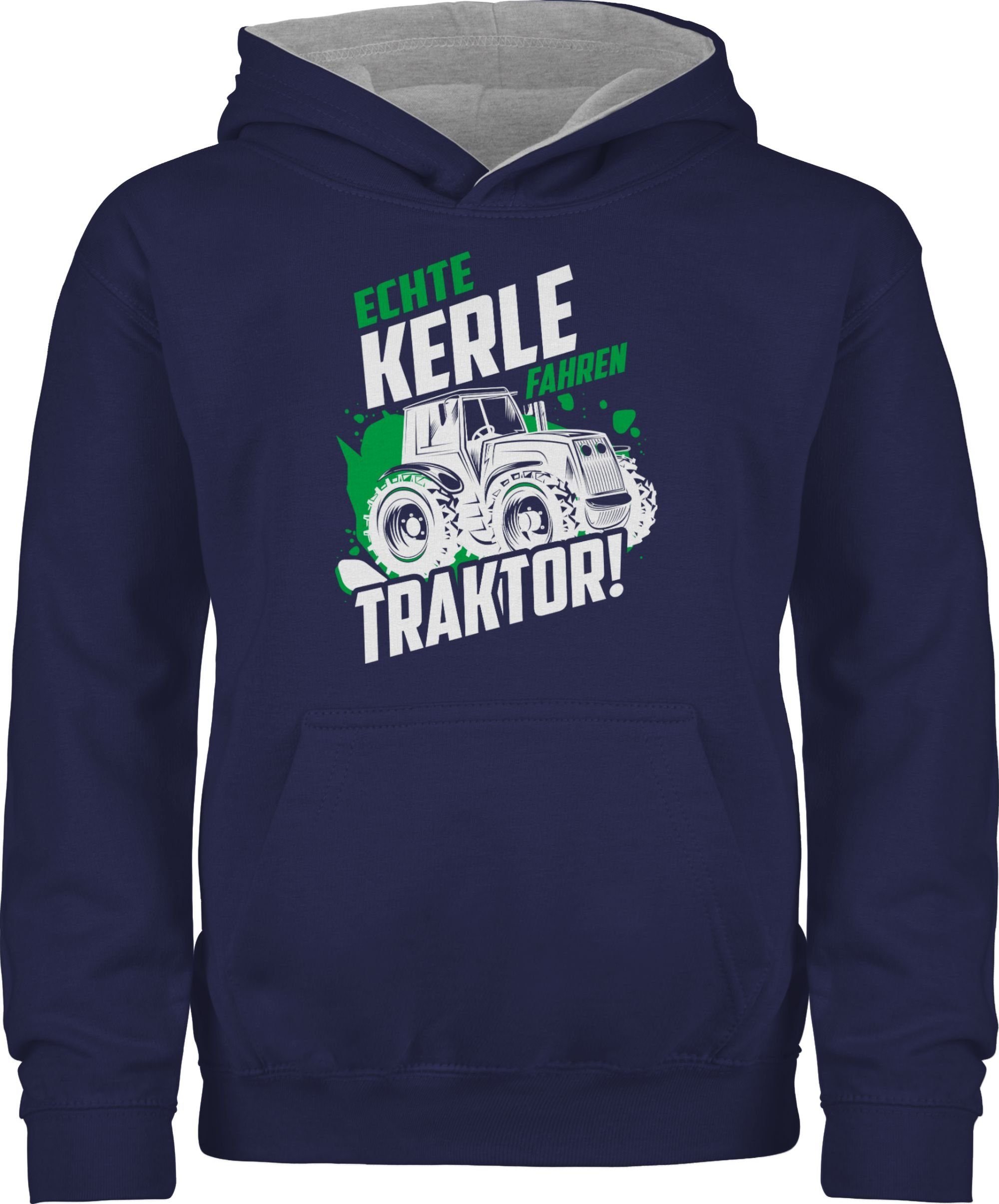 Shirtracer Hoodie Echte Kerle fahren Traktor - weiß Kinder Fahrzeuge 1 Navy Blau/Grau meliert