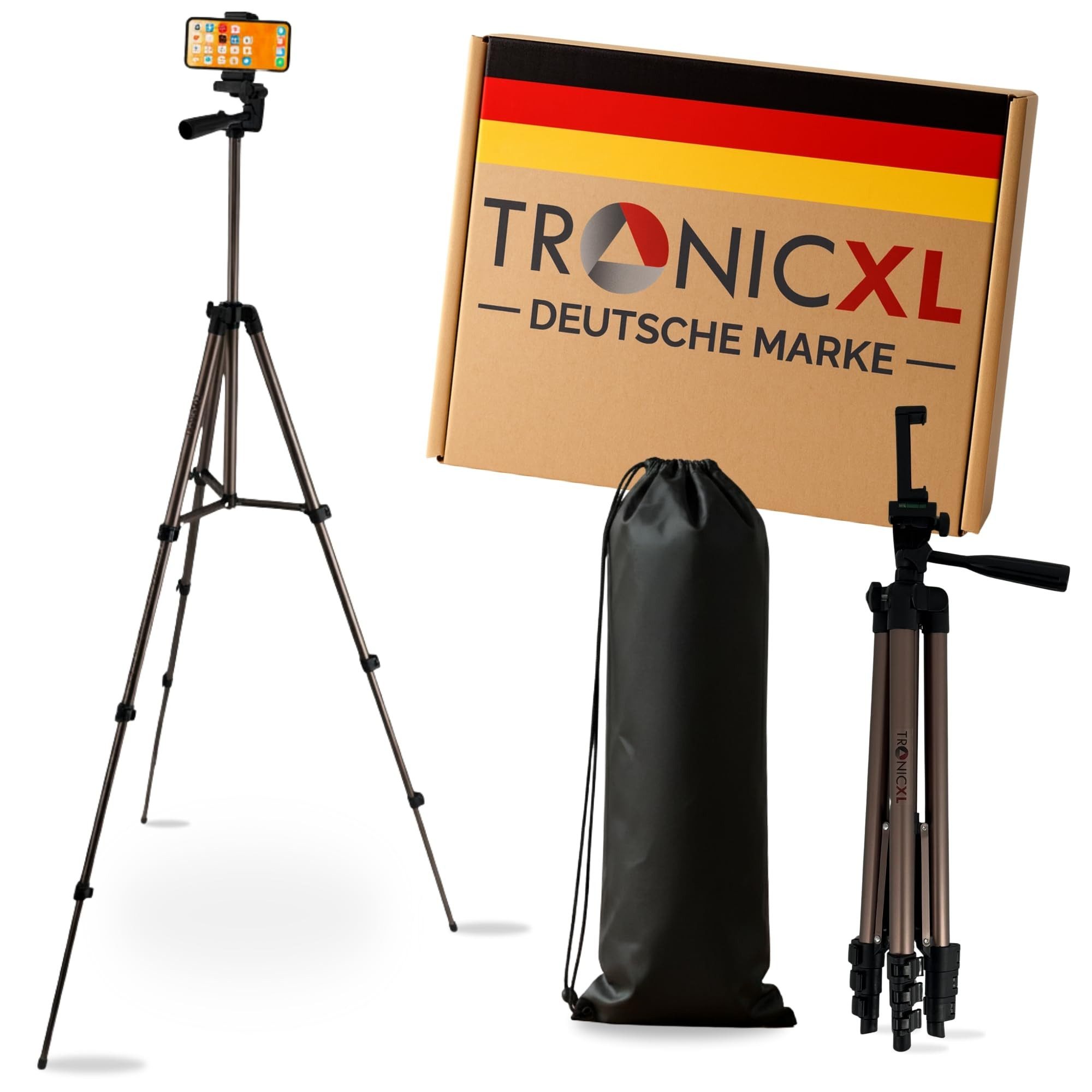 TronicXL Smartphone Stativ 138cm groß Kamerastativ Handy passend für iPhone Dreibeinstativ (Halterung Selfie Video Foto)