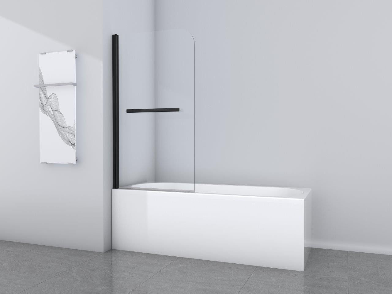 Marwell Walk-in-Dusche Black Vital 1, Einscheibensicherheitsglas, mit integriertem Handtuchhalter