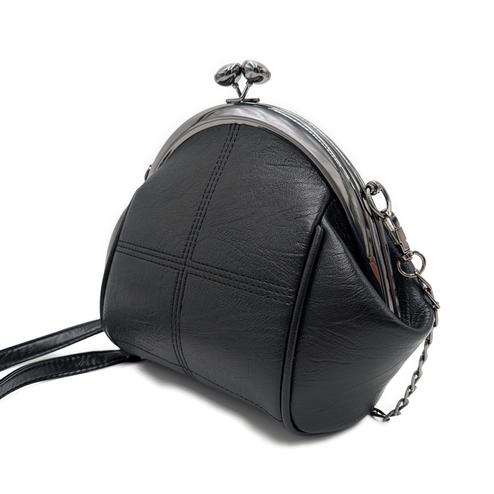 Mera Vellon Handtasche Damen Schultertasche "Varela" Umhängetasche mit Clipverschluss, Veganes Leder mit praktischem Clipverschluss