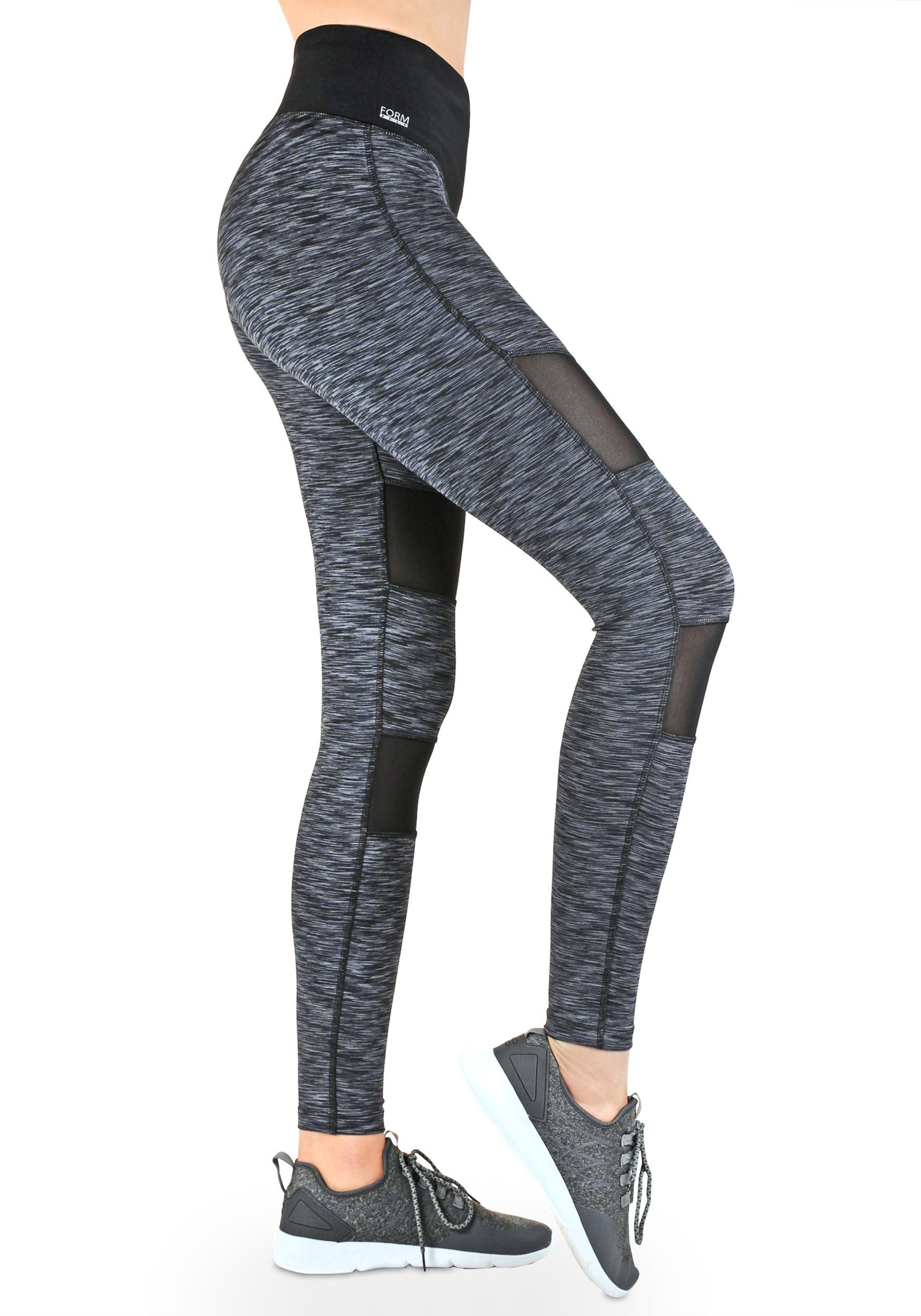 Formbelt Laufhose Damen High blickdicht, damen Bund, frauen quick funktionsleggings, Waist dry high leggin dry, sportleggings wege stretch mit hoher grey-black atmungsaktiv, Handytasche tight Leggings waschbar, waist lang, leggins mesh leggings 4 sport hohem Mesh bund, quick und