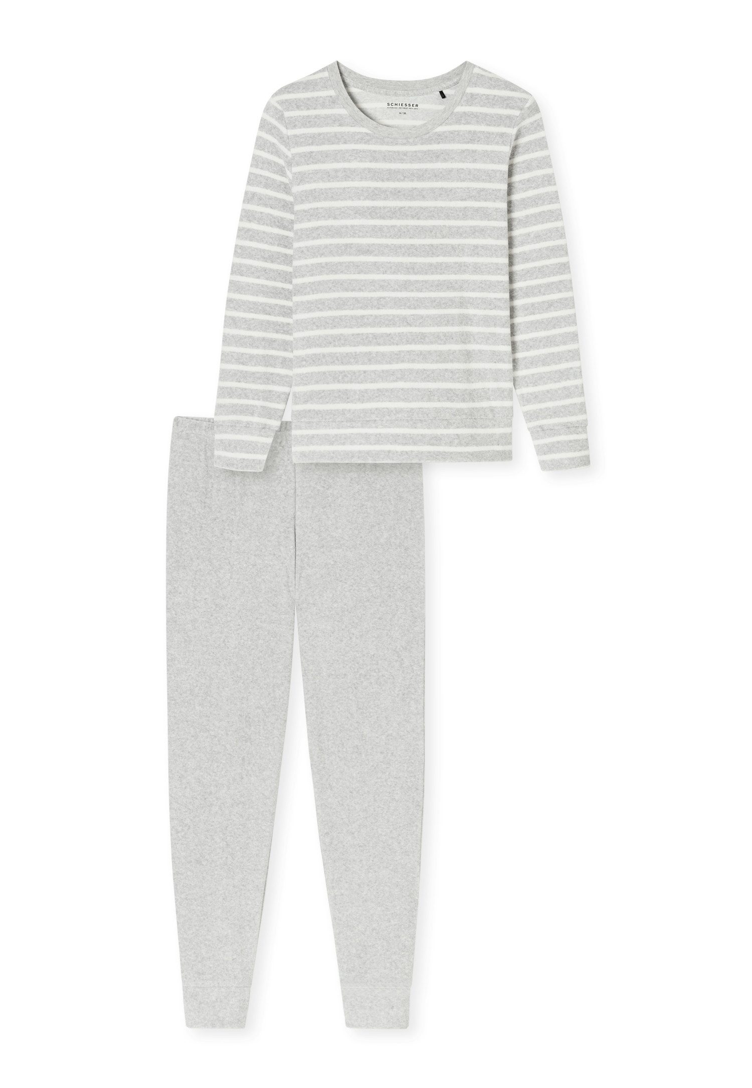 Schiesser Schlafanzug Casual Essentials (2 tlg) wärmende Frottee-Qualität, Rundhalsausschnitt, langärmelig