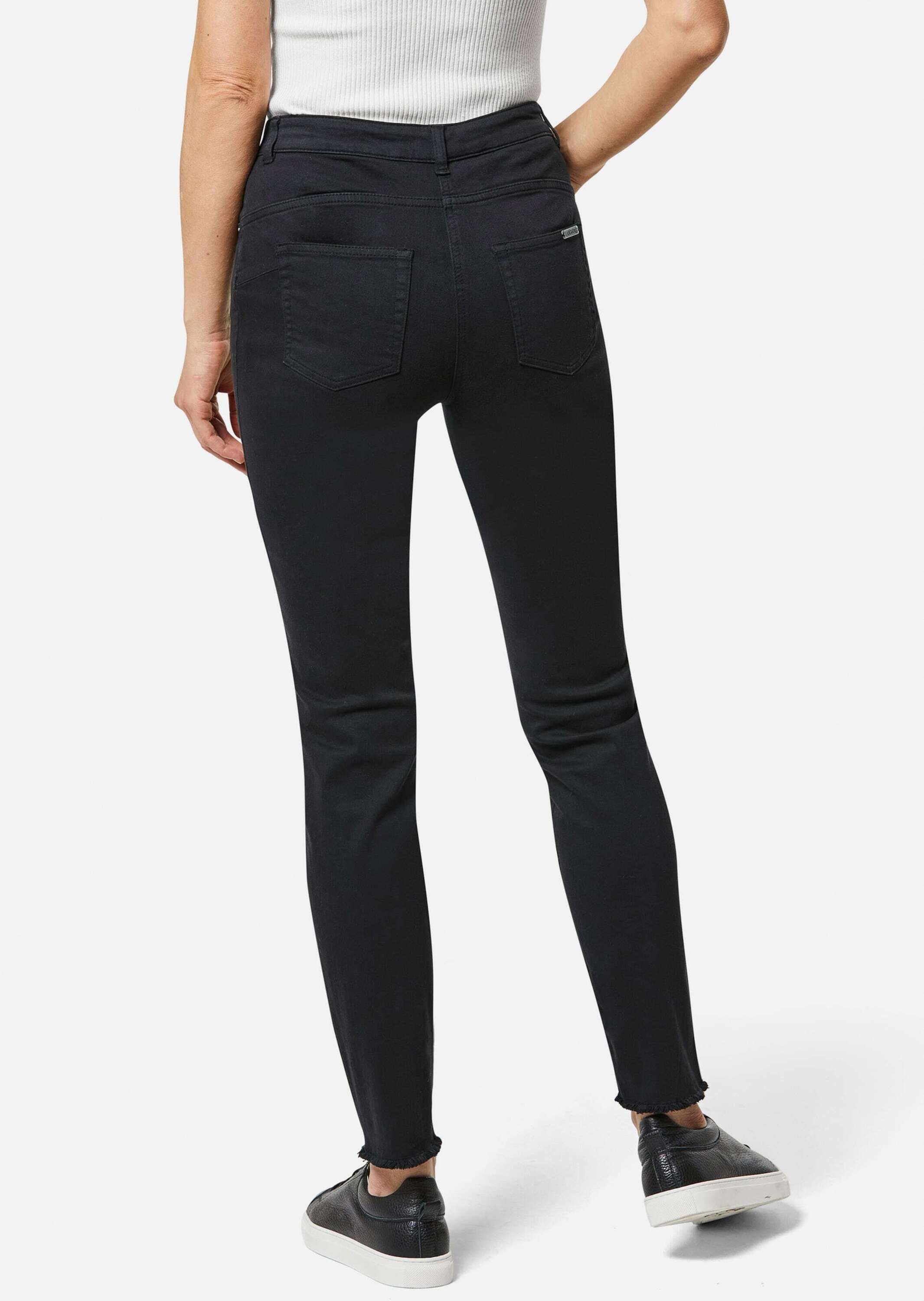 MADELEINE Gerade Jeans Mid Waist Skinny-Hose mit Fransen Fransenhose in schmale Silhouette, Five-Pocket-Stil
