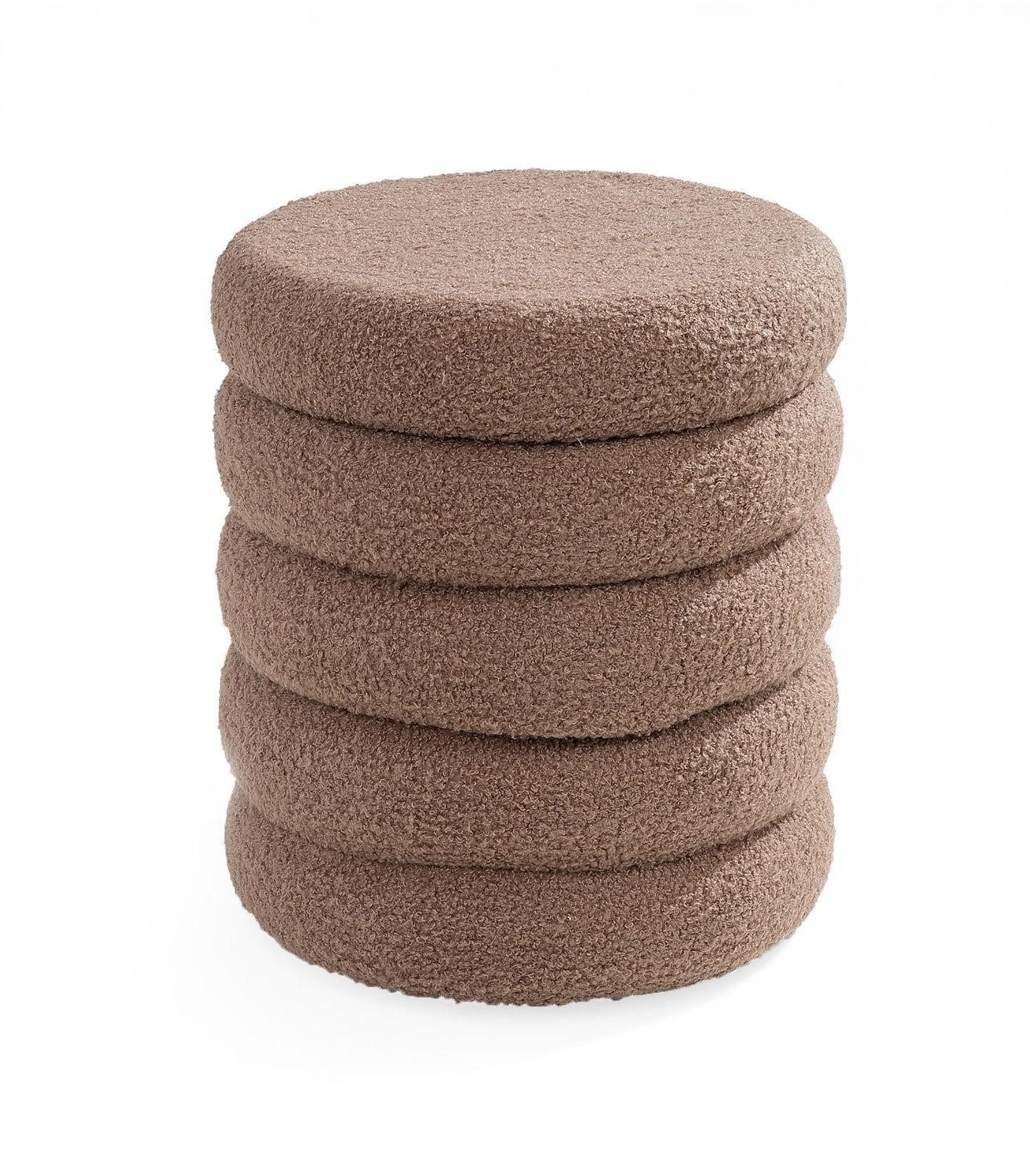 Home4You Polsterhocker Ø 40 x H 46 cm, Taupe, Teddystoff, (1 St), MDF, mit Deckel und Stauraum