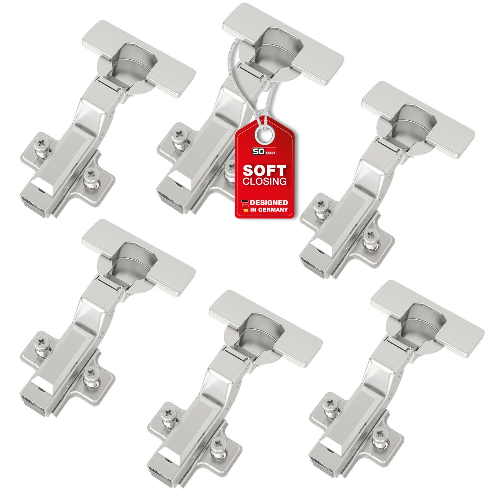 SO-TECH® Türbeschlag SMOOTH Topfband T45 Scharnier Innenanschlag Komplettset (6 St), 6er Set Standard gedämpft mit Kreuzplatte