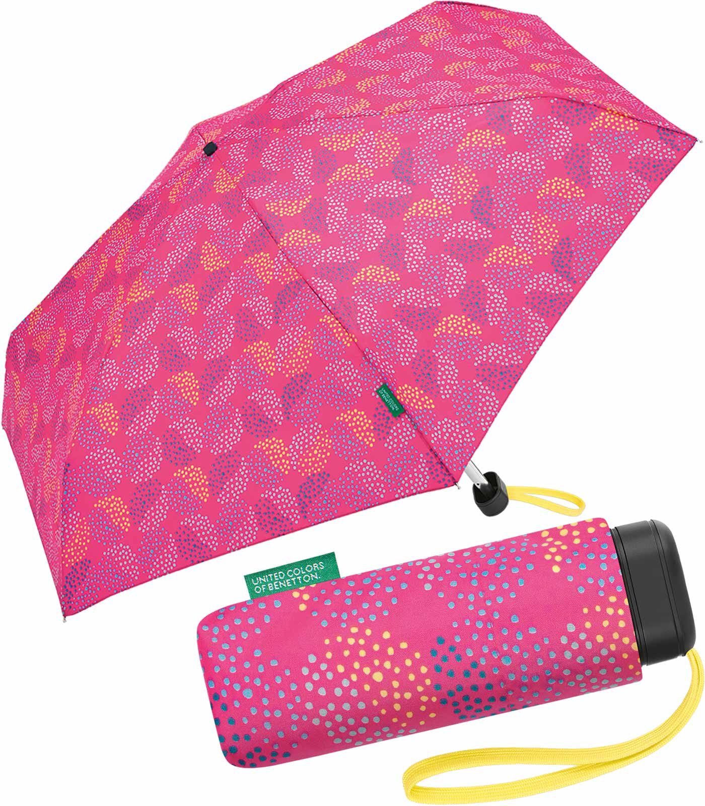 United Colors of Benetton Taschenregenschirm Ultra Mini Flat - Pop Dots fuchsia, mit modernem Punkte-Kreise-Muster