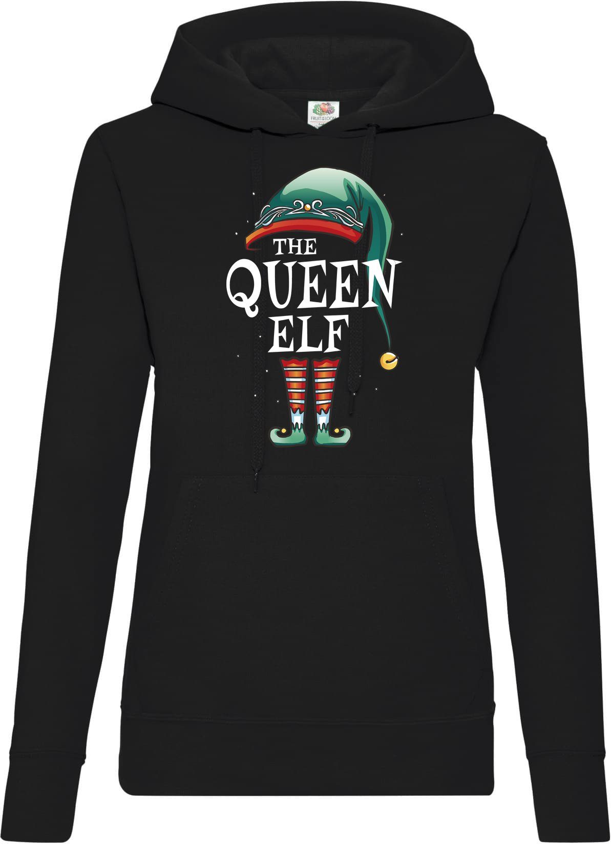 Youth Designz Kapuzenpullover The Queen Elf Damen Hoodie Pullover mit trendigem Weihnachten Frontdruck Schwarz