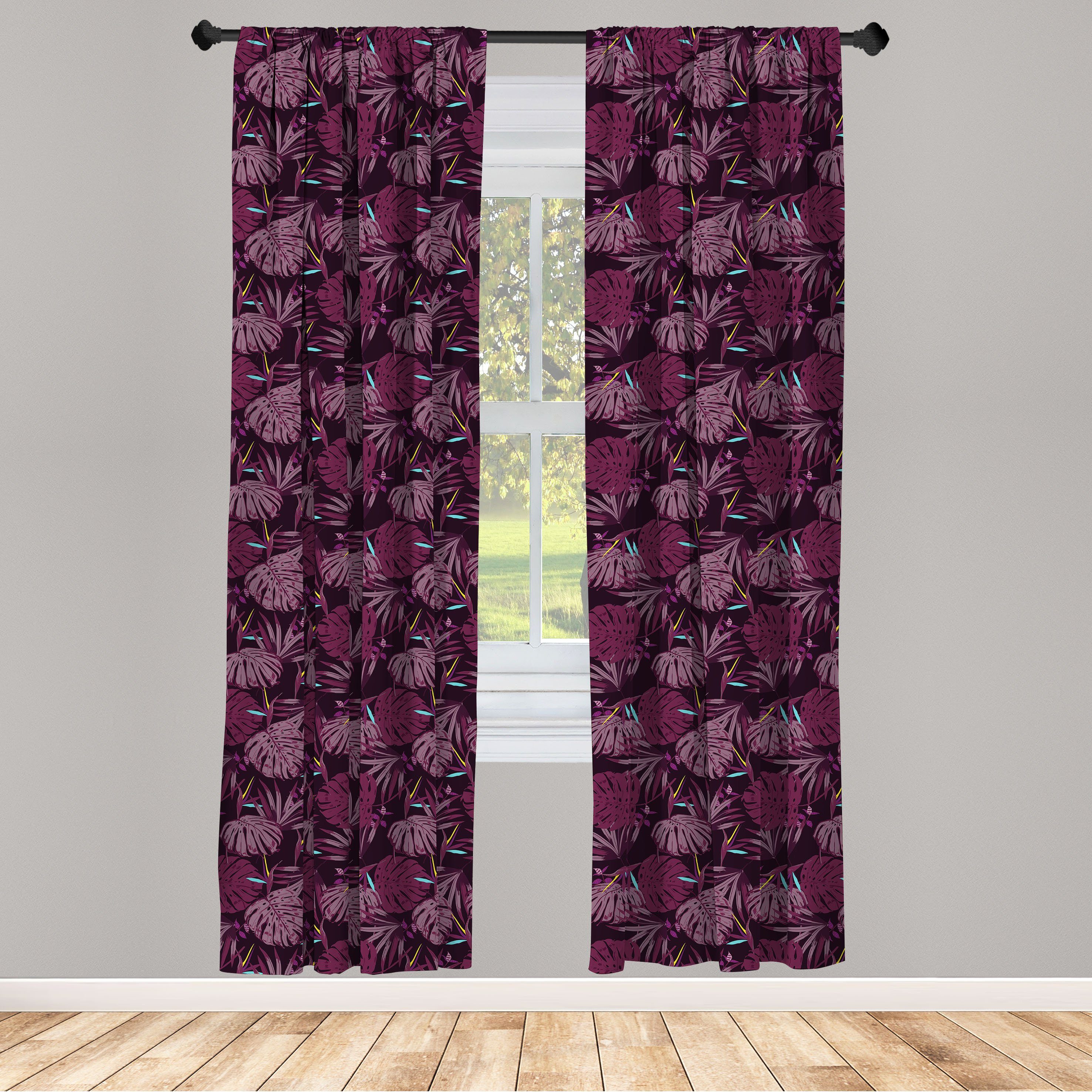 Gardine Vorhang für Wohnzimmer Schlafzimmer Dekor, Abakuhaus, Microfaser, Blumen Palmblätter in Vinous Tones