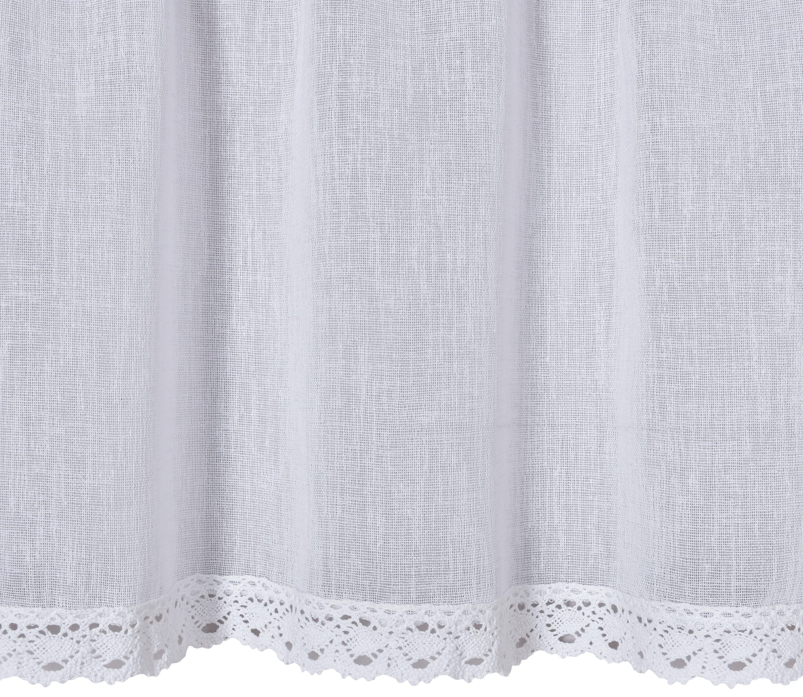 ELBERSDRUCKE Scheibengardine Bistrogardine mit Tunnel Edna weiß 45 x 140 cm (1 St), Stangendurchzug, halbtransparent, Polyester, einfarbig, gestickt, Sichtschutz