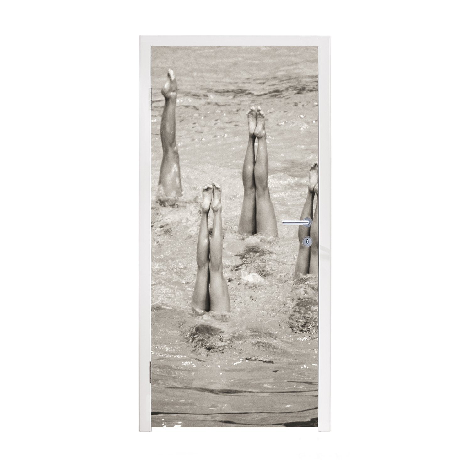 MuchoWow Türtapete Synchronschwimmerinnen Sepia-Fotodruck, Matt, bedruckt, (1 St), Fototapete für Tür, Türaufkleber, 75x205 cm