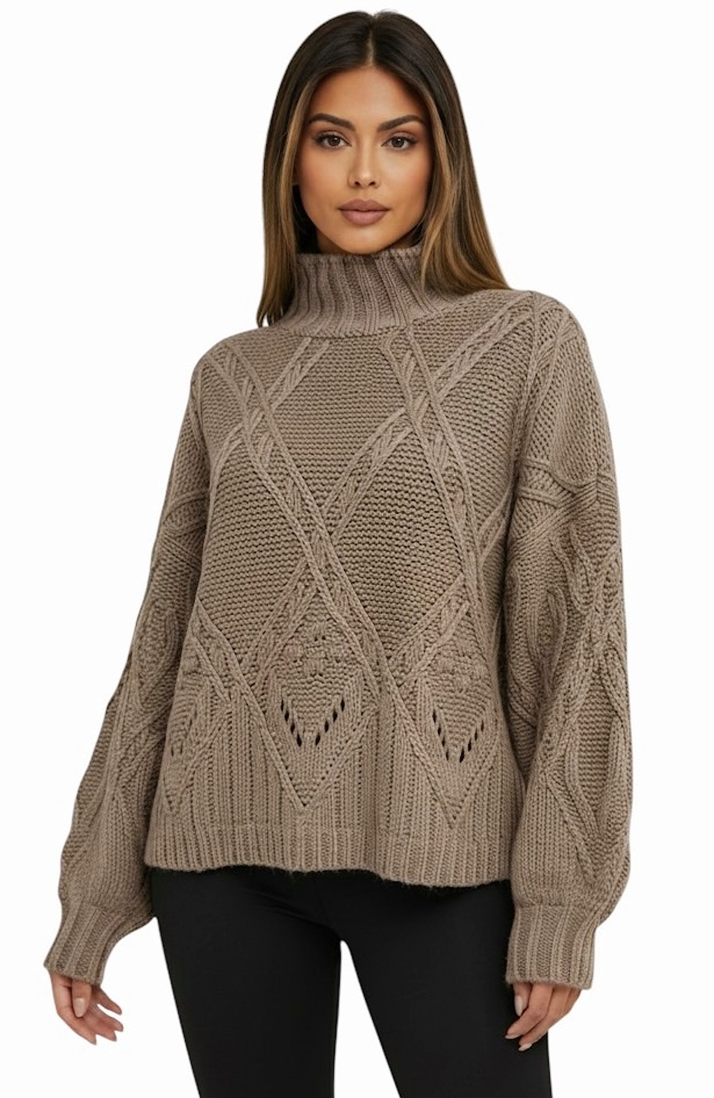 Worldclassca Strickpullover WORLDCLASSCA Oversize Strickpulllover Steh Kragen Zopf Muster Dick Neue Kollektion - Stilvolle und gemütliche Strickmode für Damen