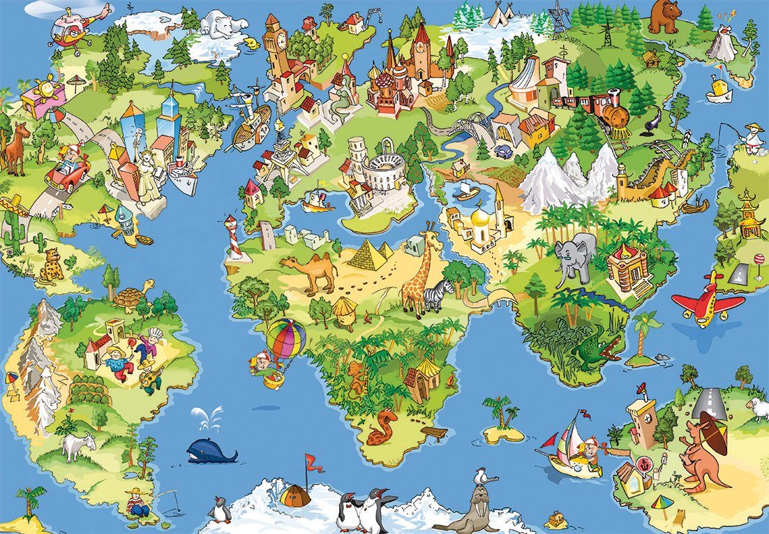 Papermoon Fototapete Kids World Map, matt, (5 St)