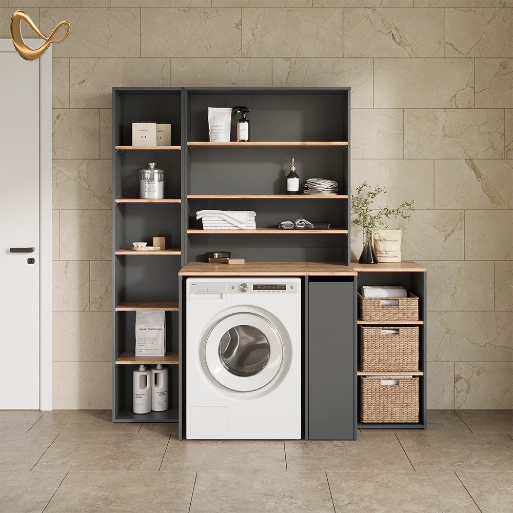 Livinity® Waschmaschinenumbauschrank Paolina, Anthrazit/Goldkraft Eiche, 93 günstig online kaufen