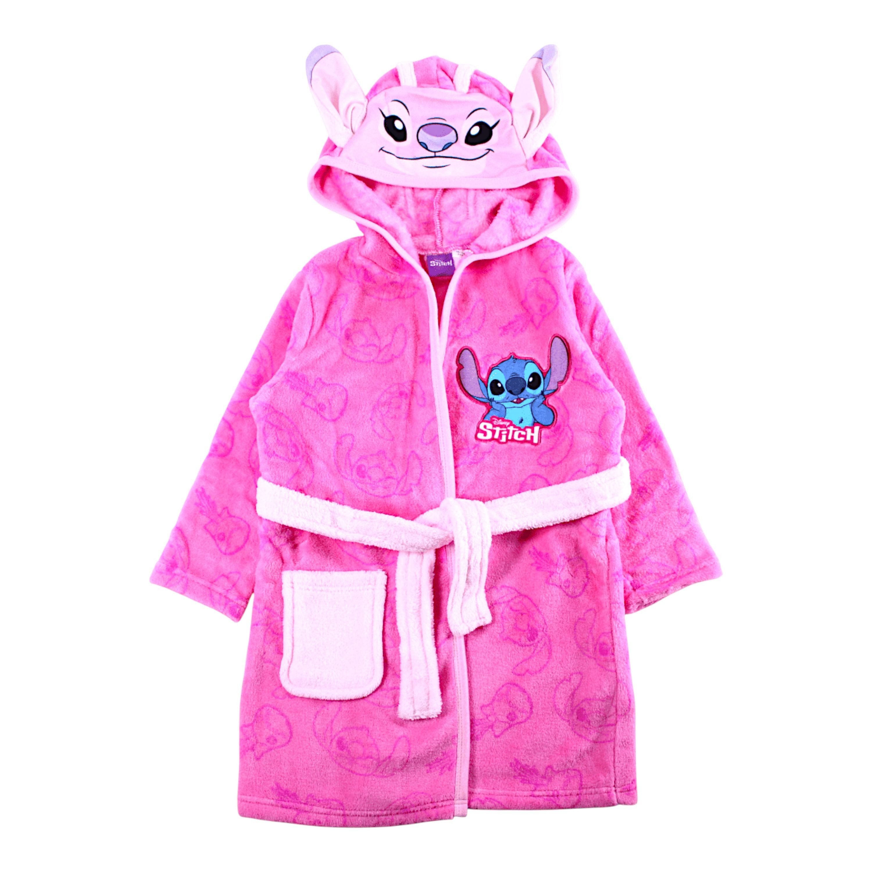 Lilo & Stitch Kinderbademantel Stitch & Angel mit 3D Ohren, Fleece, mit Kapuze, Bindegürtel, aus weichem Fleece Gr. 98-140 cm