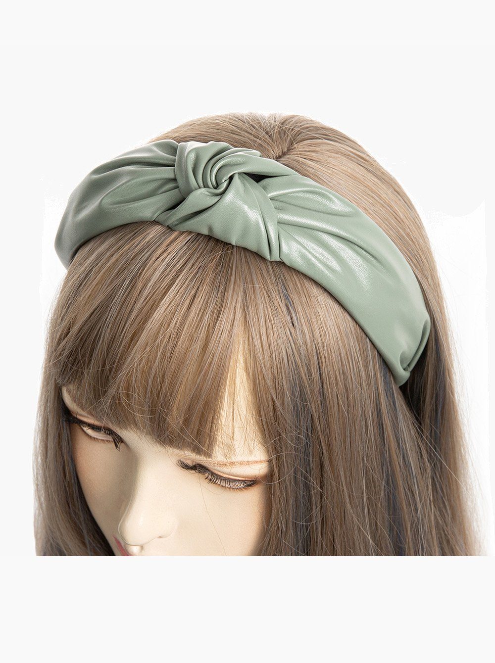 axy Haarreif Haarreif mit Knoten in Kunstleder Optik, Klassische und Vintage Damen Haareifen Haarband Graugrün