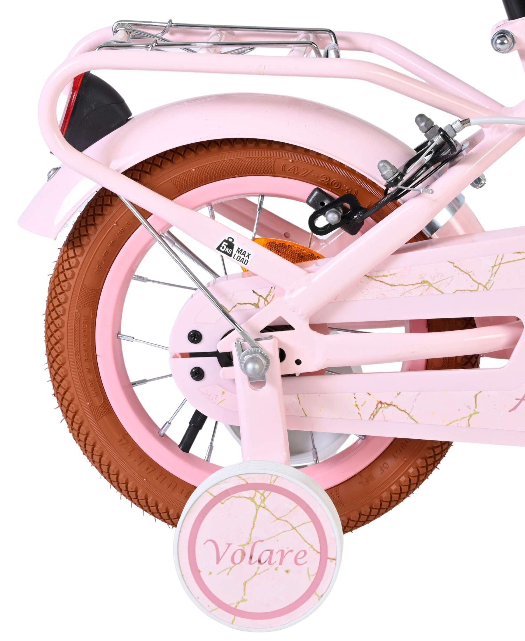 Volare Kinderfahrrad Ashley 12-Zoll Mädchen Rosa – zwei Handbremsen, Kettenkasten, verstellbarer Sattel und Lenker, Luftreifen, inkl. Puppensitz