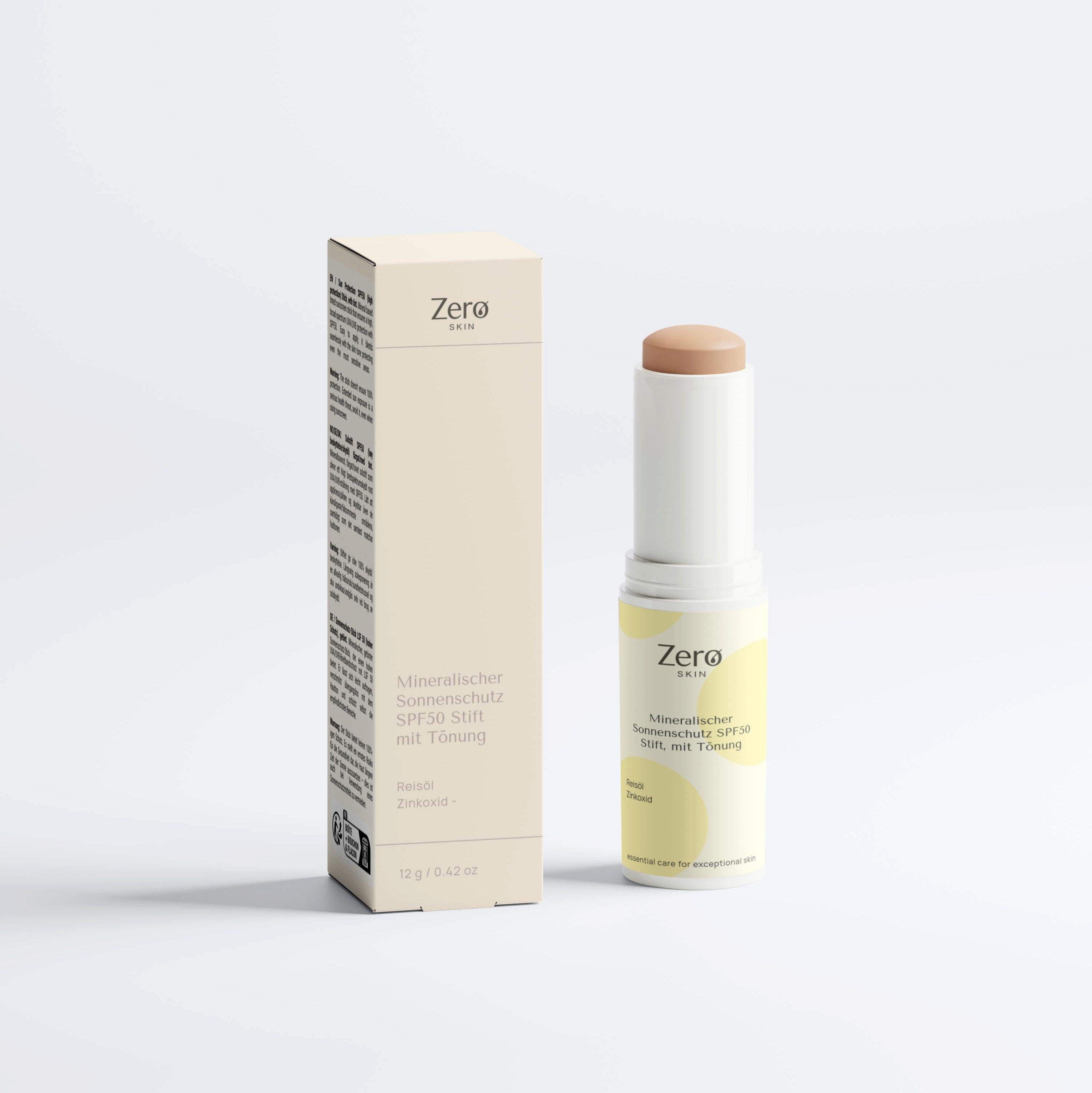 Zero Skin Sonnenschutzstift Mineralischer Sonnenschutz Stick, mit Tönung SPF50 - 12 g