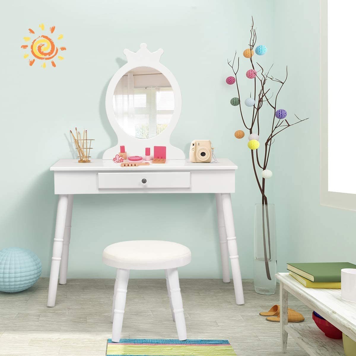 COSTWAY Schminktisch Kinderschminktisch mit Hocker, Kinder, günstig online kaufen