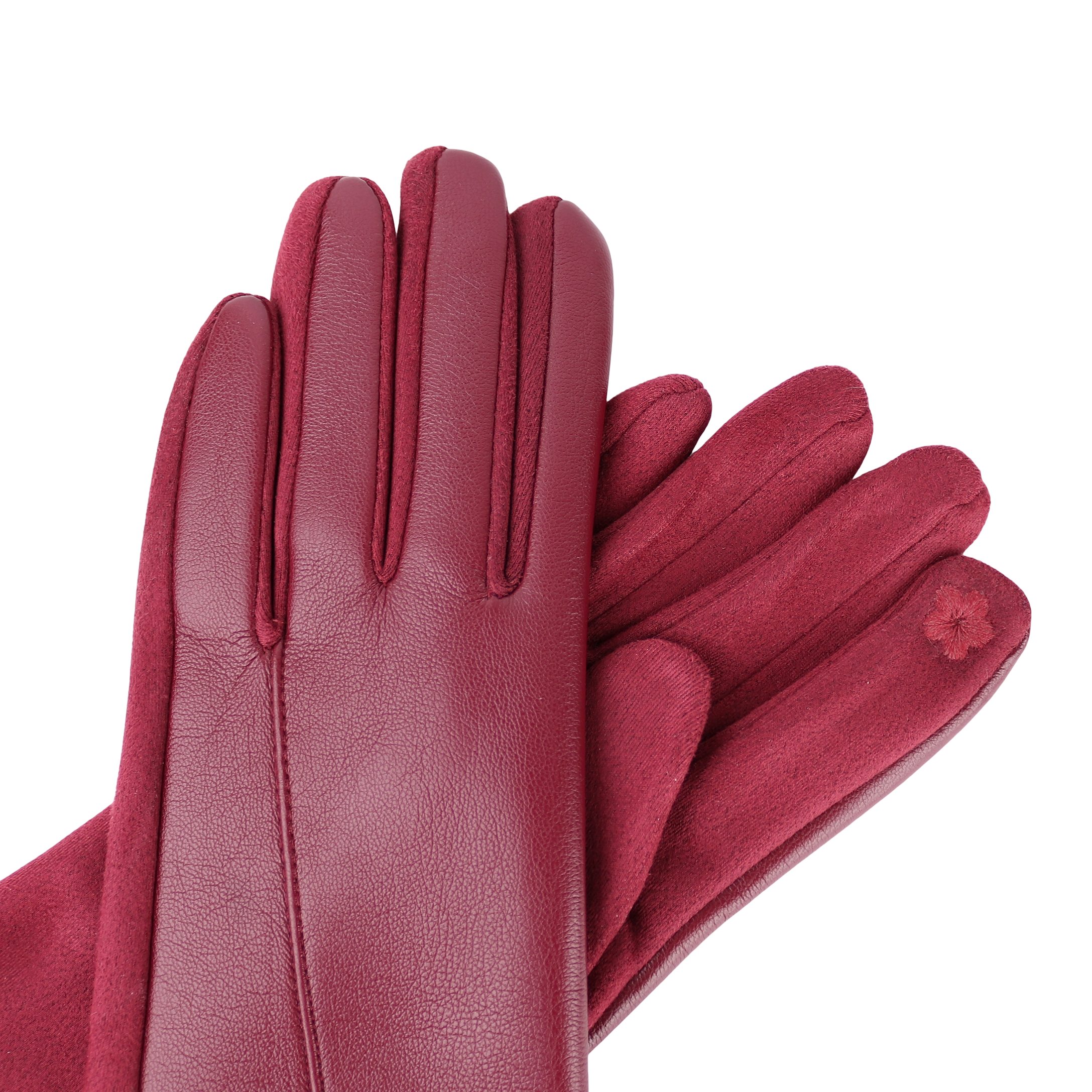 ONESIZE weich Bordeaux für MIRROSI warm Lederhandschuhe Veganleder ideal Herbst sehr Handschuhe und Winter Touchscreen aus Warm gefüttert Damen oder