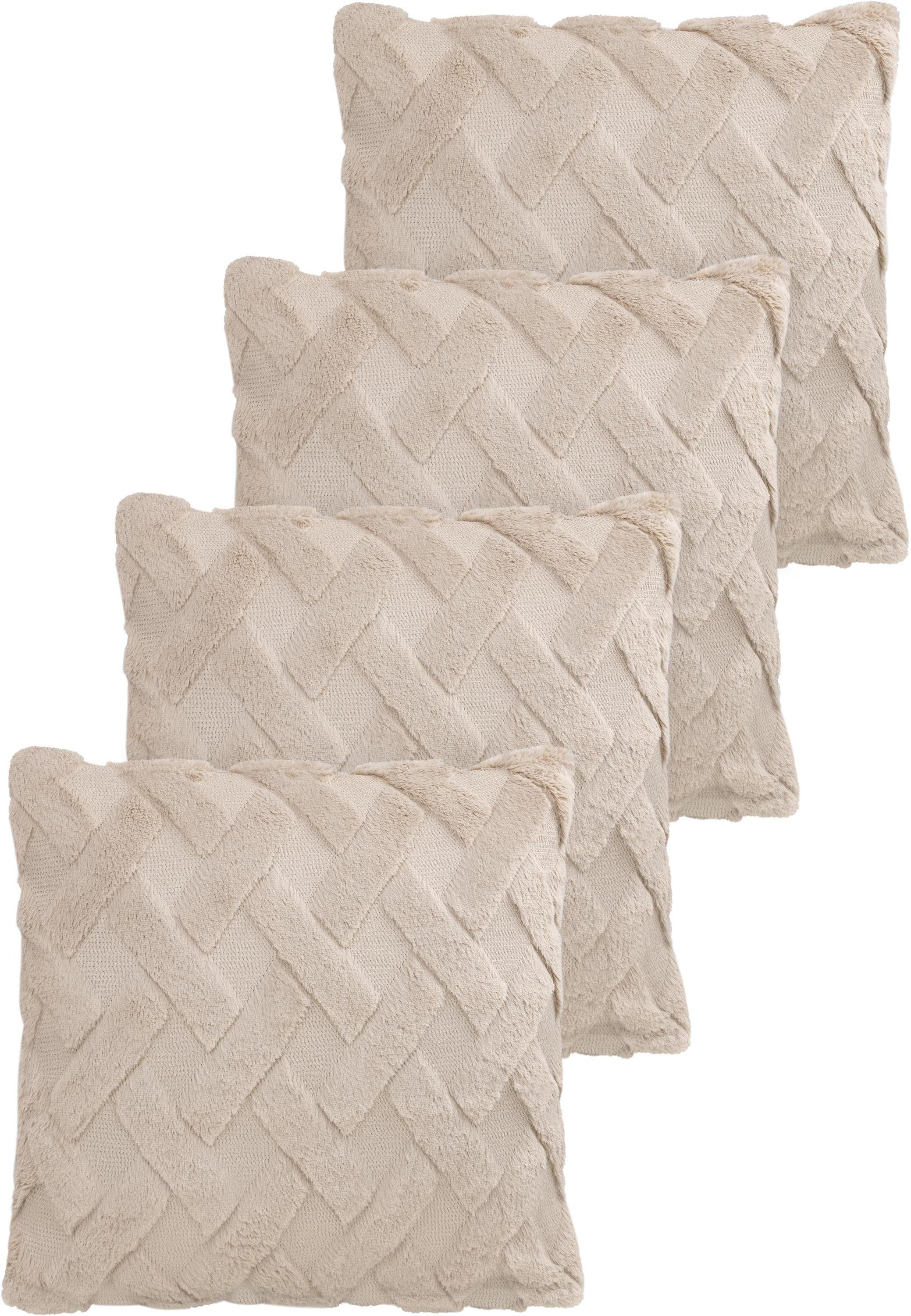 Aspero Dekokissen 4er Set Kissenbezüge Sofia, Plüsch Couchkissen 45 x 45 cm mit Cashmere Feeling