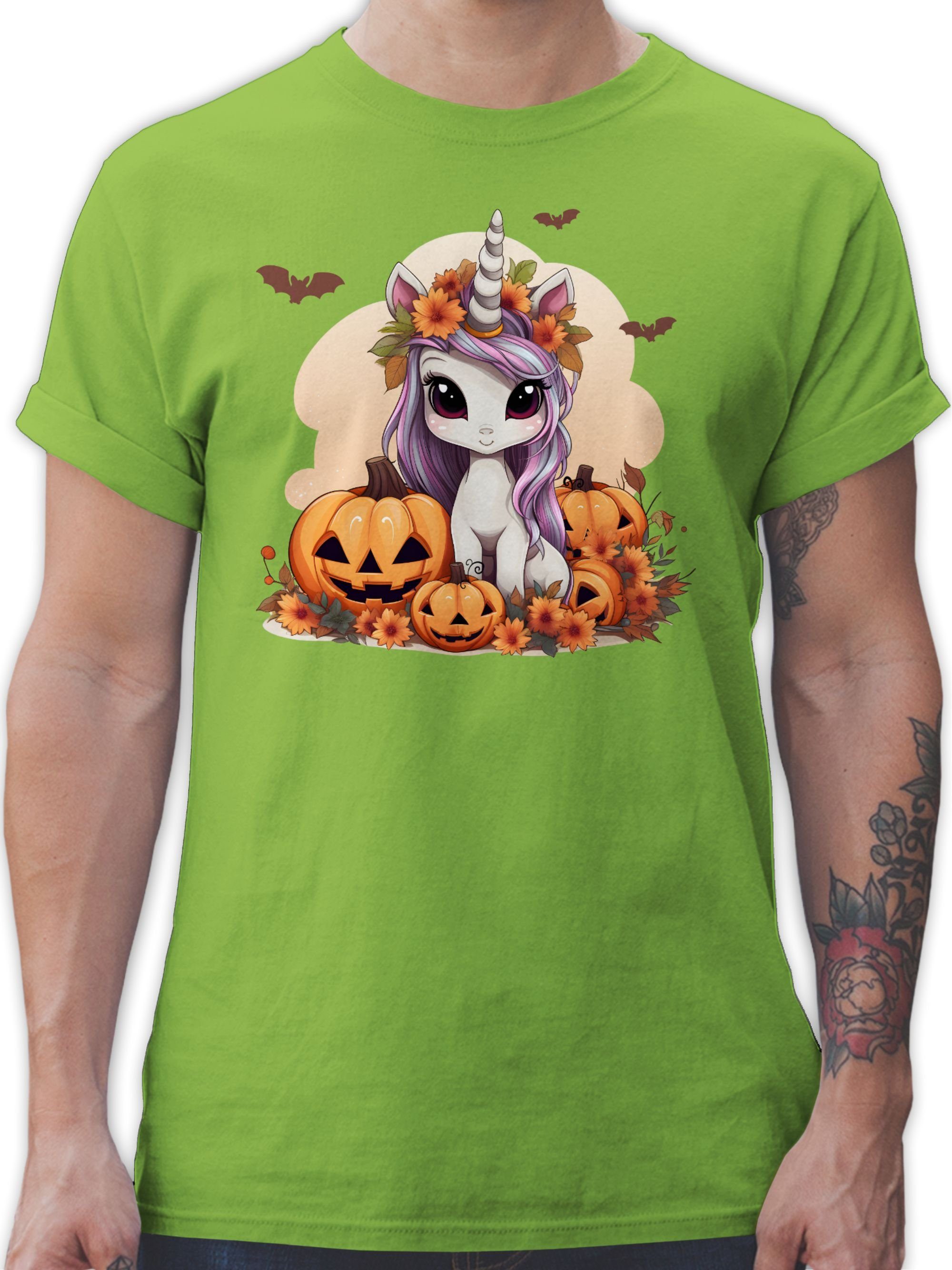 T-Shirt Hellgrün Unicorn Shirtracer Kürbis Kostüme Einhorn Herren Süßes Halloween 02 Halloween