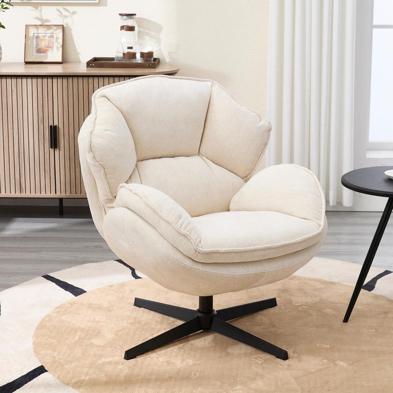 LuxusKollektion Drehsessel Sessel Loungesessel drehbar Chenille gepolstert Ohrensessel Weiß