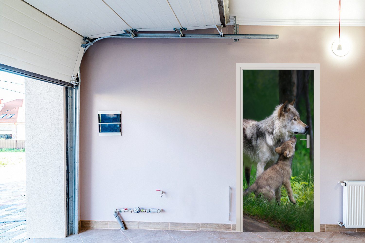 MuchoWow Türtapete Tür, 75x205 (1 Matt, - Baby - Fototapete St), Türaufkleber, für Wolf bedruckt, Wald, cm