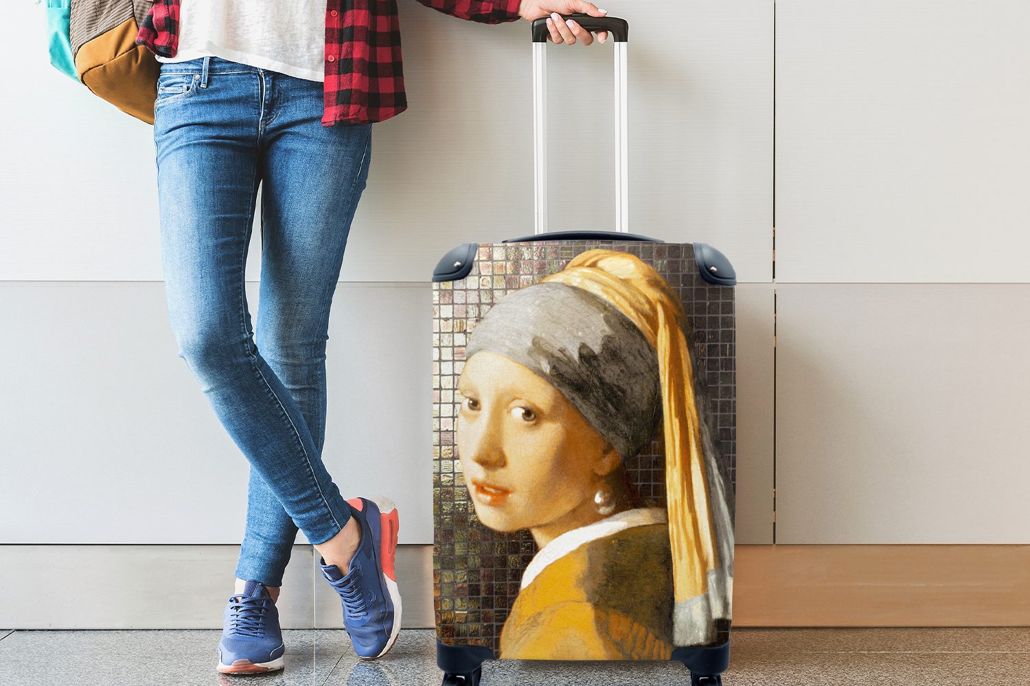 Das Handgepäckkoffer MuchoWow 4 dem Handgepäck Ferien, Vermeer, Reisetasche rollen, mit Rollen, Trolley, - für - Gemälde Perlenohrring mit Reisekoffer Mädchen