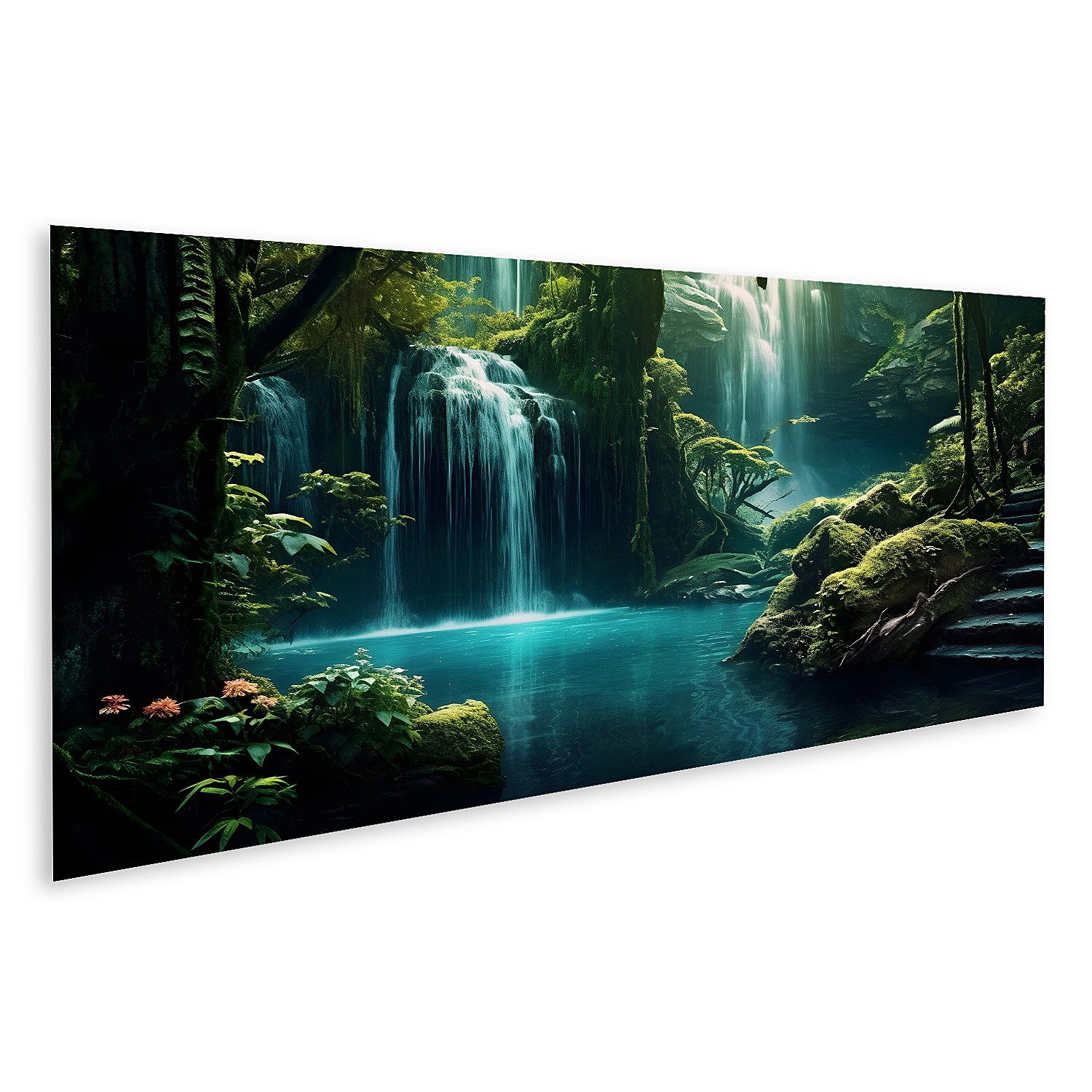 islandburner Leinwandbild Wasserfall im Dschungel Fantasielandschaft Bilder günstig online kaufen