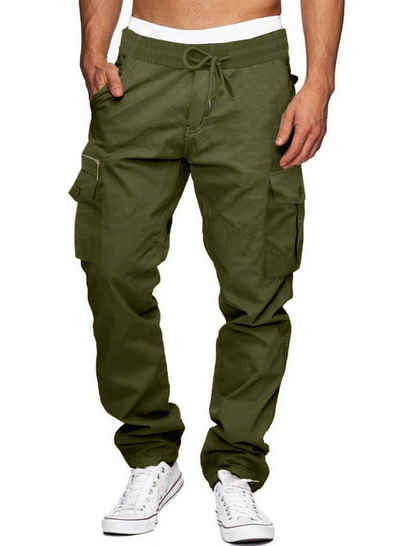 JMIERR Cargohose Herren Cargohose Baumwolle Outdoorhose Lange Baggy Freizeithose S-2XL (mit Bindegürtel) Elastikbund mit Tunnelzug, mit elastischem Bund