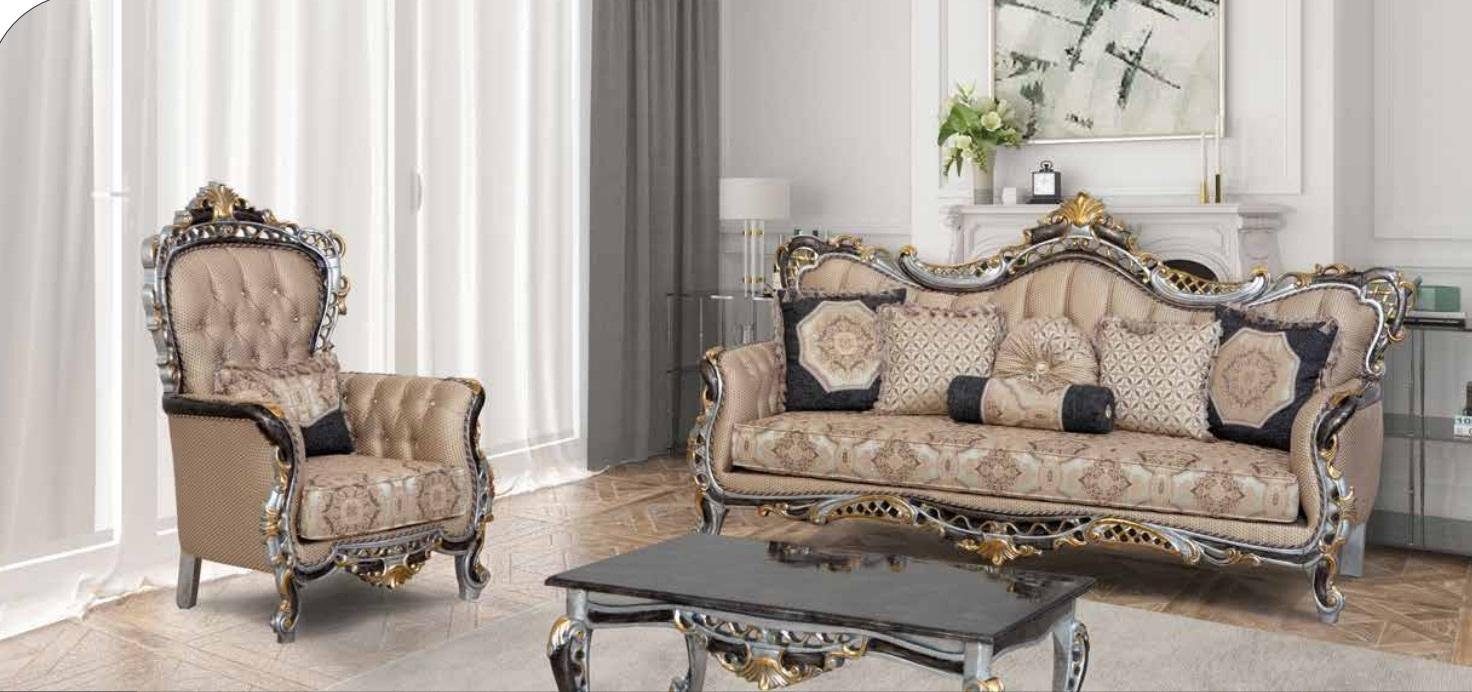 Set Sitzer Sofas JVmoebel Barock Sofagarnitur Couchtisch Sessel 3+1+1 Wohnzimmer-Set Stoff