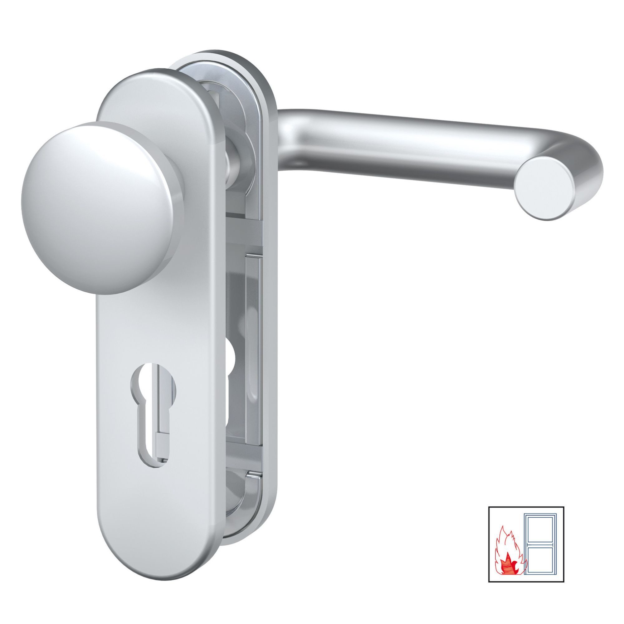 BASI Türbeschlag Wechsel-Garnitur (Packung), Feuerschutzbeschlag PZ 72/9 mm, Aluminium F1, Türstärken 44 - 66 mm