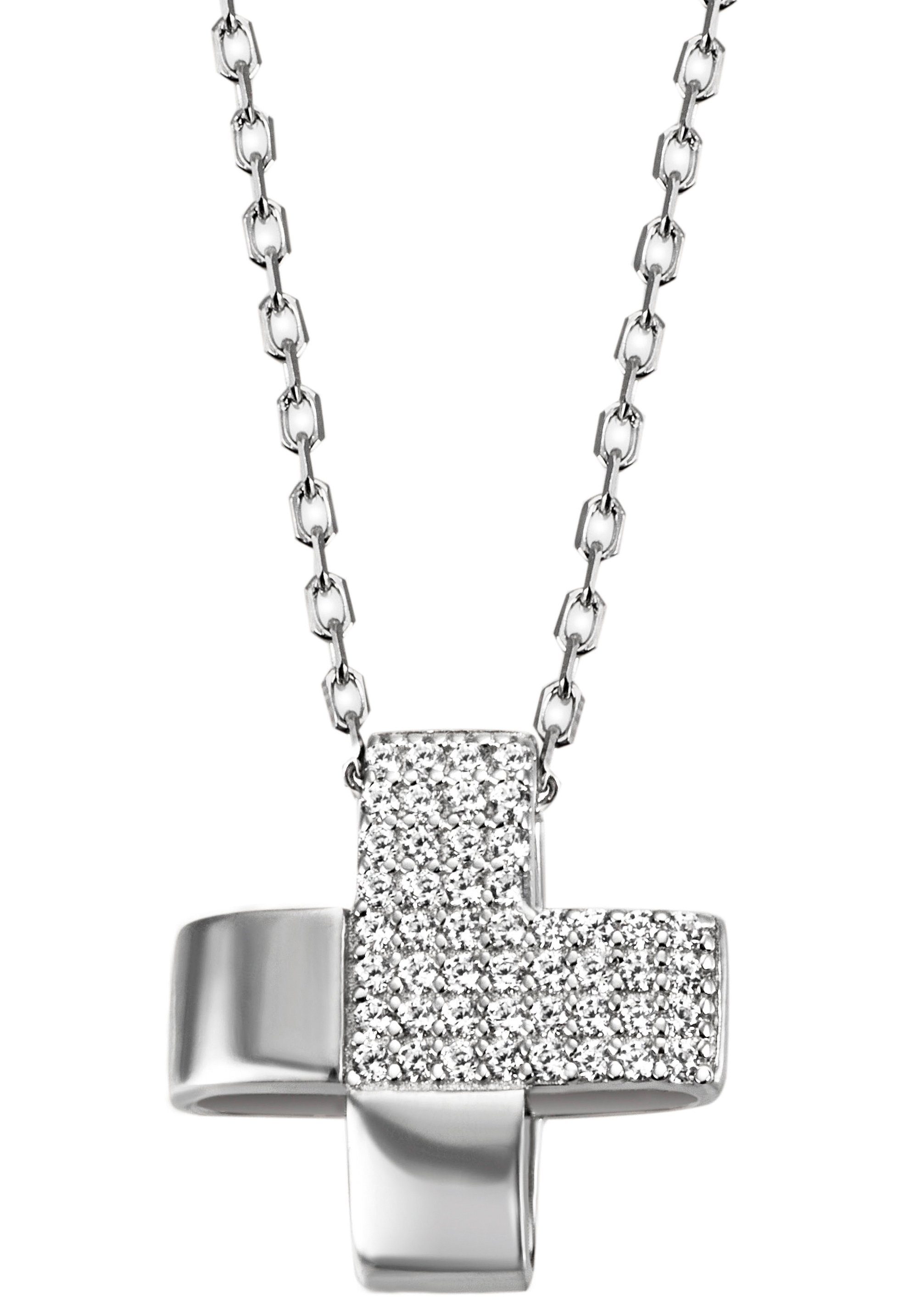 Firetti Kette mit Anhänger Schmuck Geschenk Silber 925 Halsschmuck Halskette Ankerkette Kreuz, mit Zirkonia (synth)