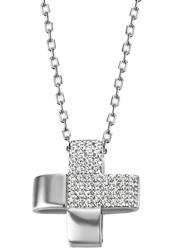 Firetti Kette mit Anhänger Schmuck Geschenk Silber 925 Halsschmuck  Halskette Ankerkette Kreuz, zu Kleid, Shirt, Jeans, Sneaker! Anlass  Geburtstag Weihnachten, Echtschmuck Echtsilber Silberschmuck Silber 925 -  rhodiniert