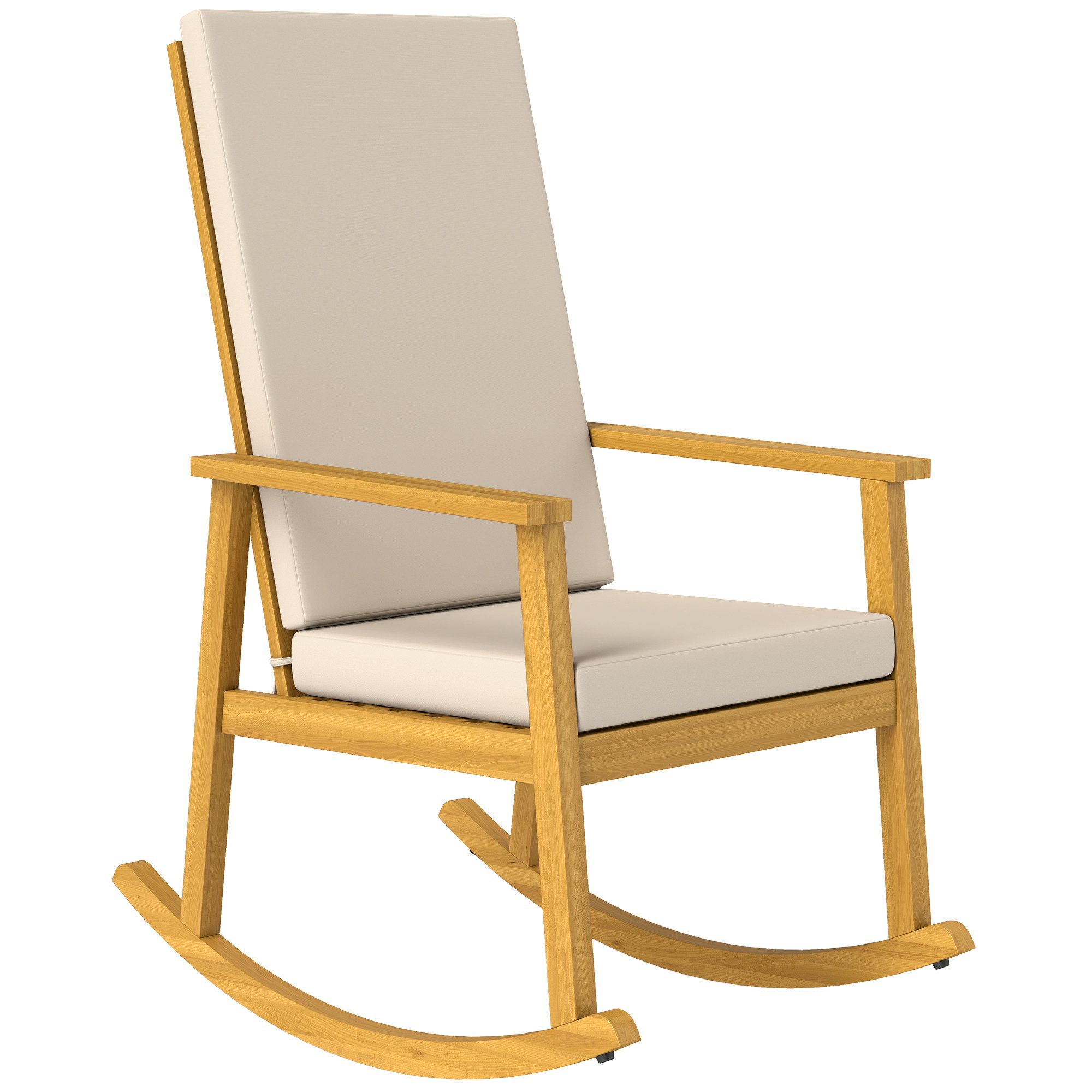 Outsunny Schaukelstuhl mit hoher Rückenlehne, Kissen (Schaukelsessel, 1 St), für Garten Balkon Hof Terrasse 60 x 89 x 107 cm Beige