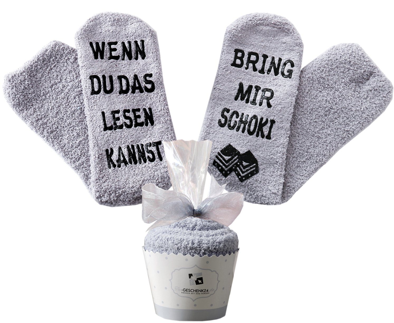 Kuschelsocken mit Spruch "bring mir Schoki", Geburtstagsgeschenk für Frauen
