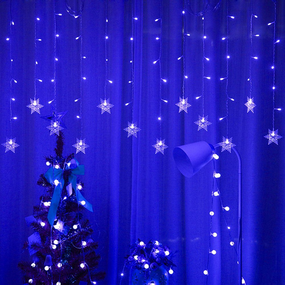 Vorhang Ramadan Familienfeiern Lichterketten,Schneeflocke LED-Lichterkette LED Fasten Blau Lichtervorhang Lichter, LED muslimische für Eid Dekoration, MUPOO