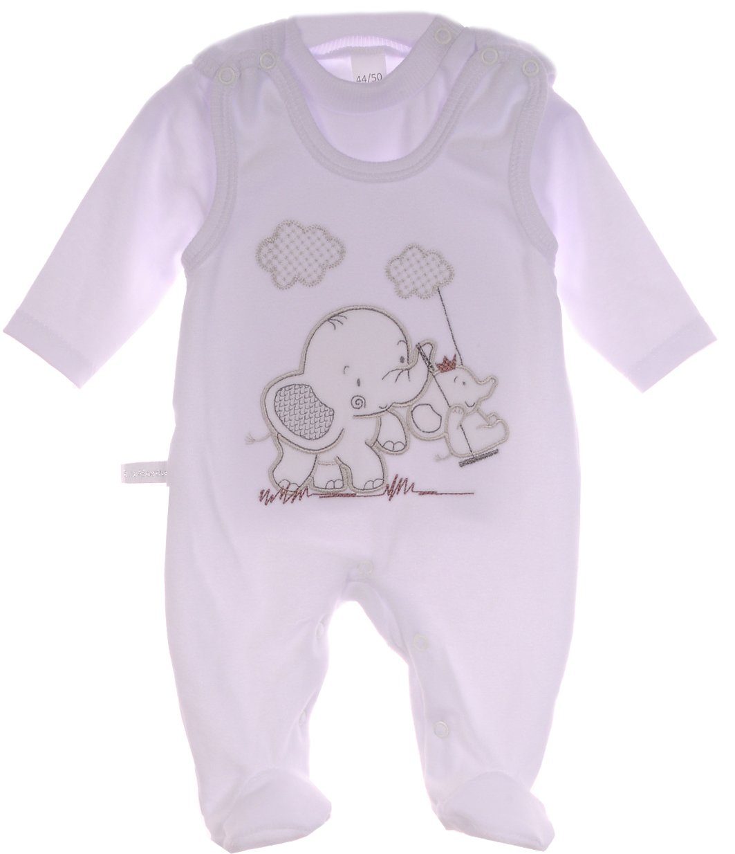 La Bortini Strampler Strampler und Shirt Baby Anzug in Weiß mit Elefant warm aus weichem Velours, Shirt aus Baumwolle, 44 50 56 62 68