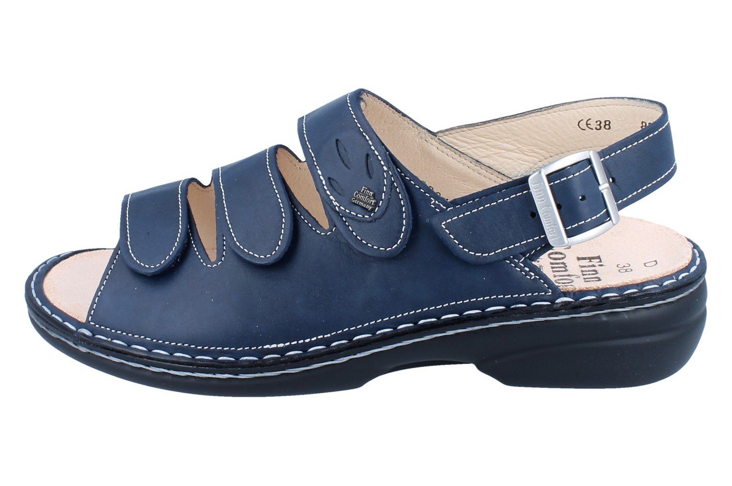 Finn Comfort FINN COMFORT Saloniki Damen Sandale blau Glattleder - Größe: 37 Sandale Wechselfußbett