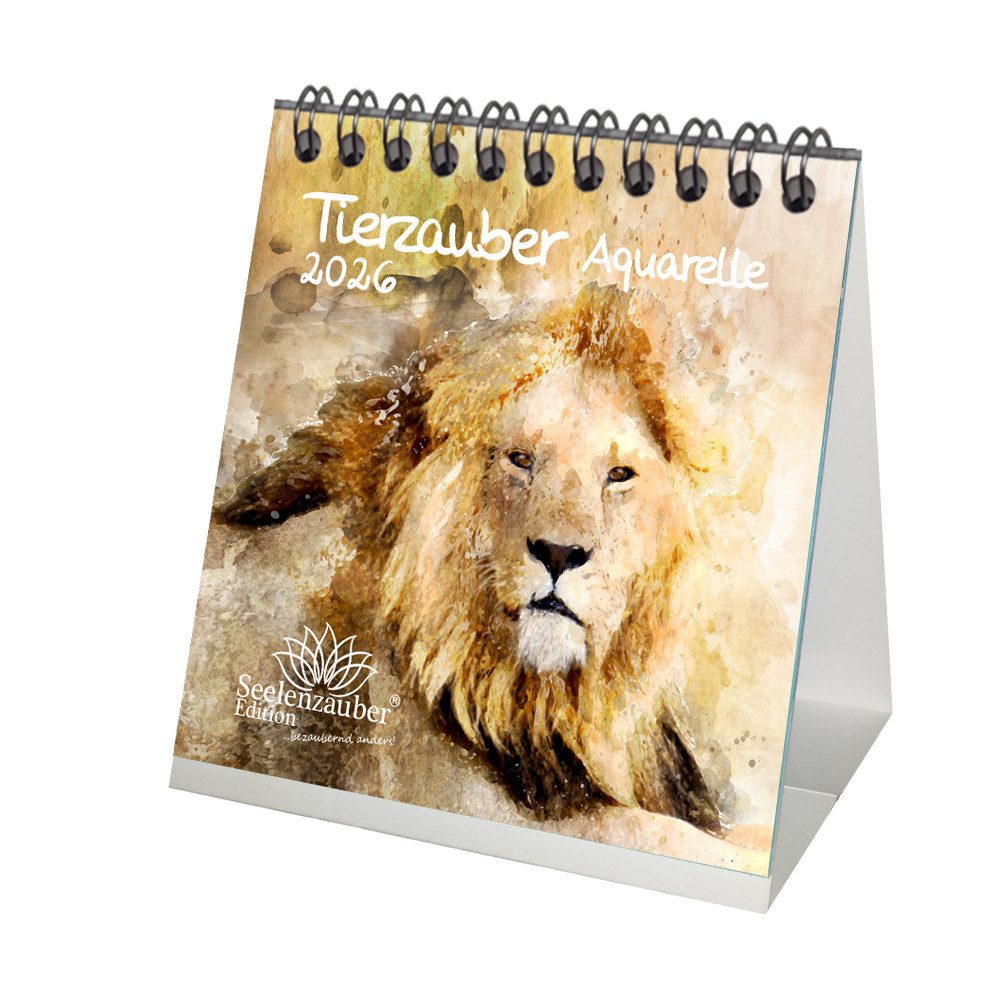 Seelenzauber Tischkalender Tierzauber Aquarelle Tischkalender 10cm x 10cm für 2026 Tiere