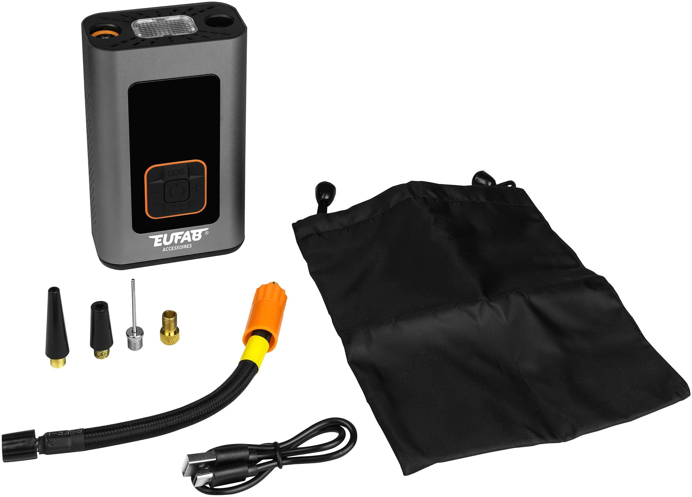 EUFAB Akku-Handkompressor, 36 W, max. 10 bar, 4-tlg.