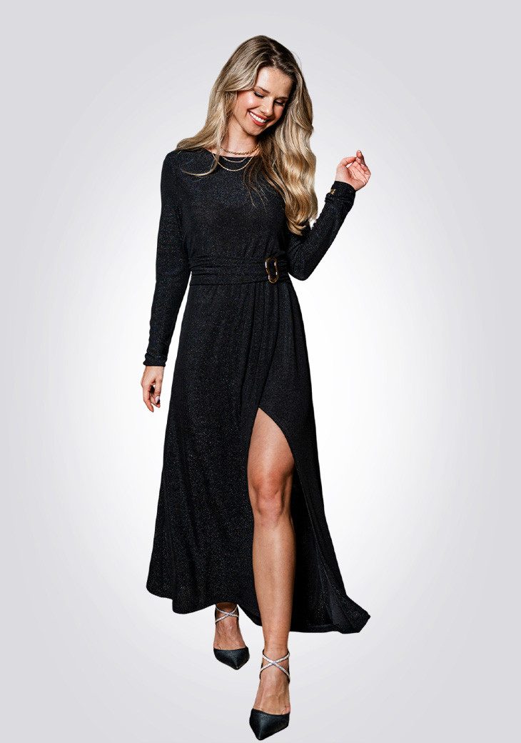 Cupshe A-Linien-Kleid Glitzerndes Maxikleid mit Gürtel & Schlitz